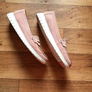Pink suede loafers
